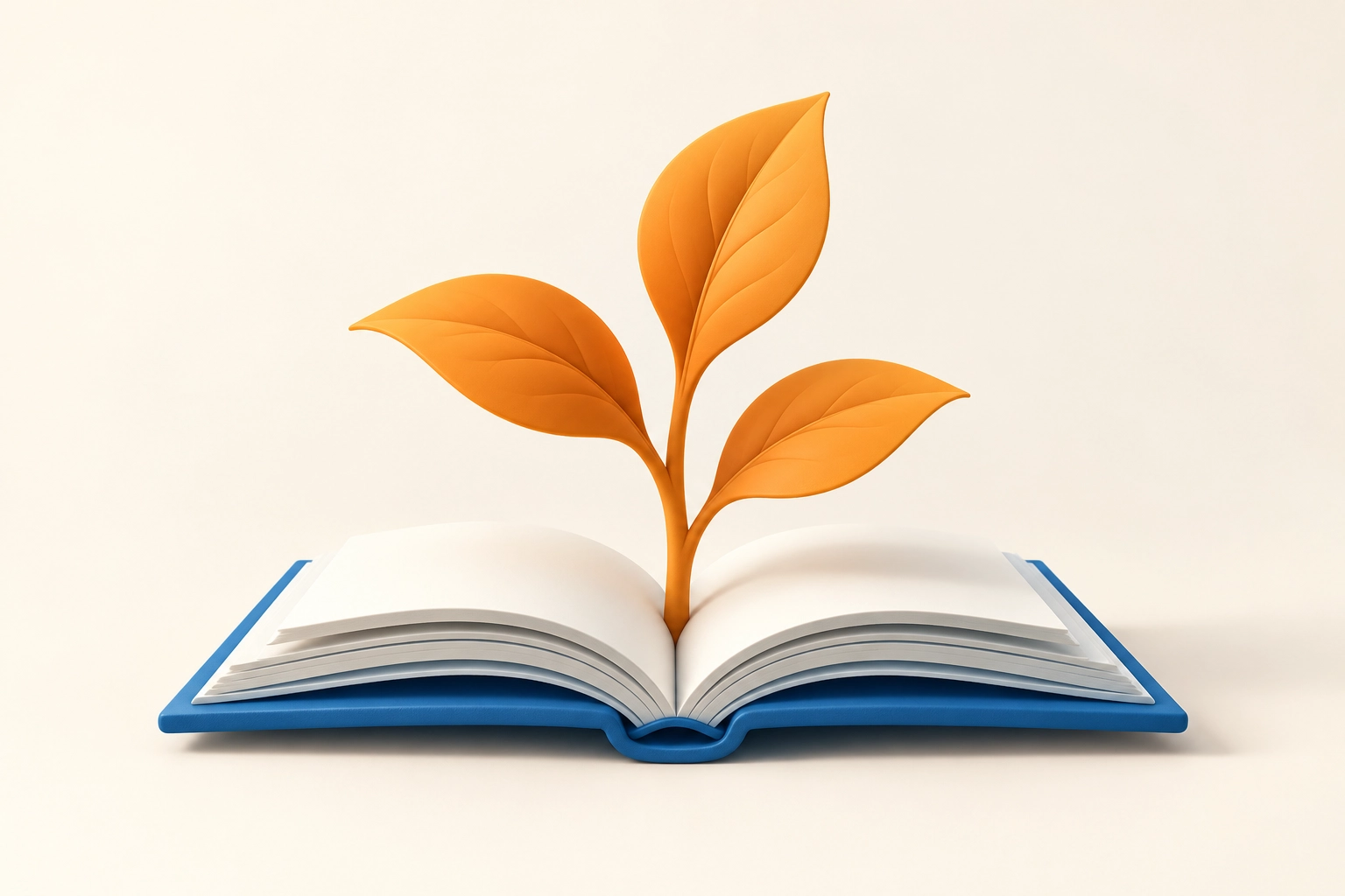 كتاب أزرق مفتوح تنمو من صفحاته نبتة برتقالية ترمز إلى بناء القدرات واستدامة التعلم